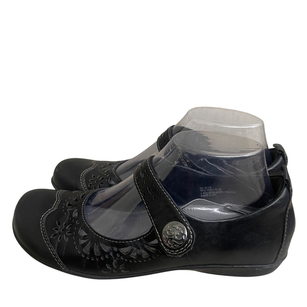 Earth Alder Adel Black Leather Laser Cut Mary Jane Flats Womens 7.5 M used